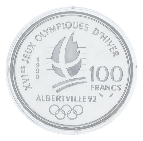 Монета Франція 100 франків 1990 Срібло Proof XVI Зимові Олімпійські ігри 1992 в Альбервілі - Слалом М23299 фото