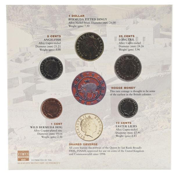 Coins set Bermuda 5-coin set 2004 UNC 1, 5, 10, 25 cents, 1 dollar in souvenir packaging