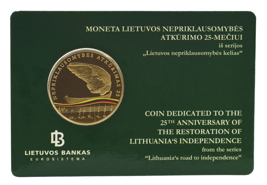 Монета Литва 5 євро 2015 Proof-like 25 років Незалежності у сувенірній упаковці М02956 фото