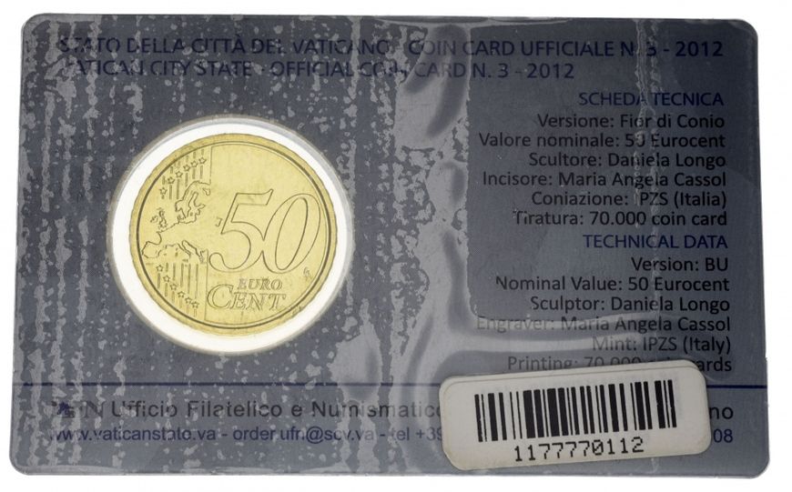 Vatican 50 euro cent 2012 UNC booklet (KM # 387)