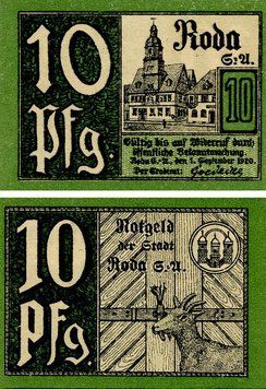 Banknote Germany Notgeld 10 pfennig 1920 F-VF Stadtrode