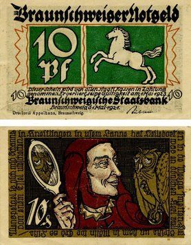 Banknote Germany Notgeld 10 pfennigs 1921 F-VF Braunschweig Variety 2
