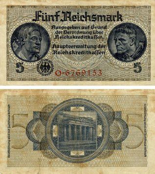 Banknote Germany 5 marks G-VG