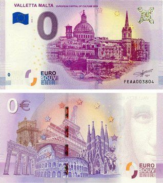 Банкнота Мальта 0 ЄВРО 2018 UNC місто Валлетта Б17582 фото