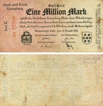 Banknote Germany Notgeld 1,000,000 marks 1923 G-VG Sonneberg