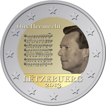 Люксембург 2 евро 2013 «Национальный гимн» UNC (KM#125) М00178 фото