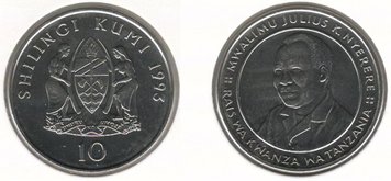 Tanzania 10 shillings 1993 VF (KM # 20a.2)