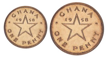 Ghana 2 coin set 1958 F-VF 0.5, 1 penny