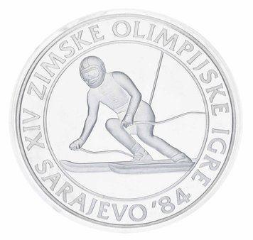 Монета Югославія 500 динарів 1984 Срібло Proof XIV зимові Олімпійські ігри в м. Сараєво 1984 - Лижні перегони М23350 фото