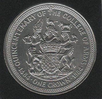 Coin Isle of Man 1 crown 1984 UNC 500 years of the Heraldic Chamber Variety 4 (KM#124)