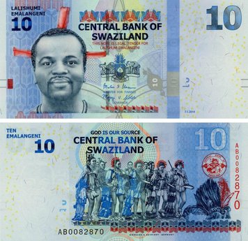 Swaziland 10 Lilangeni 2014 UNC Emalangeni (P37b)