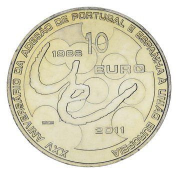Coin Portugal 10 euros 2011 UNC 25th Anniversary of Portugal and Spain joining the European Union
