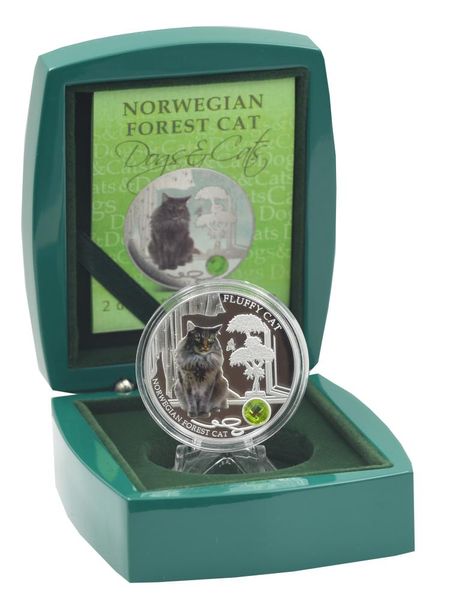 Fiji 2 Dollars 2014 Silver Proof Fluffy Cat - Norwegian Forest Cat (Ag 999, ounce, 31.1 grams)