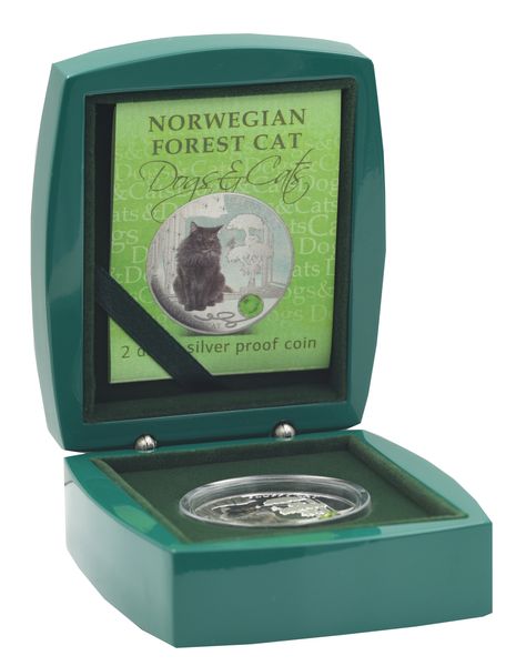 Fiji 2 Dollars 2014 Silver Proof Fluffy Cat - Norwegian Forest Cat (Ag 999, ounce, 31.1 grams)