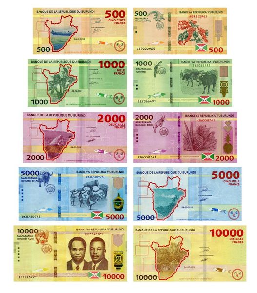 Burundi set of 5 banknotes 2018-2021 UNC 500, 1000, 2000, 5000, 10000 francs