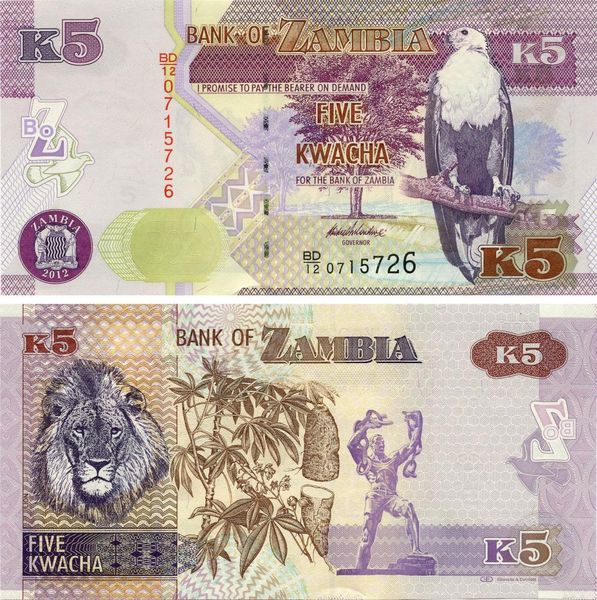 Zambia 5 Kwacha 2012 Lion UNC (P50a)