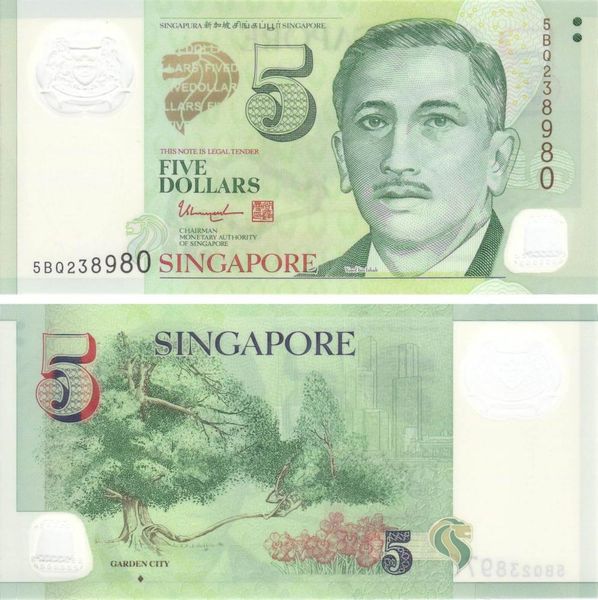 Singapore 5 dollars 2005 UNC rhombus (P47new)