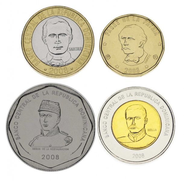 Dominican Republic set of 4 coins 2008-2010 UNC 1, 5, 10, 25 pesos