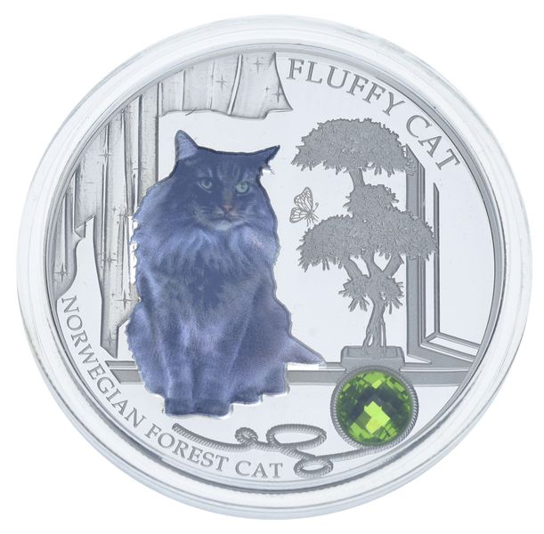 Fiji 2 Dollars 2014 Silver Proof Fluffy Cat - Norwegian Forest Cat (Ag 999, ounce, 31.1 grams)