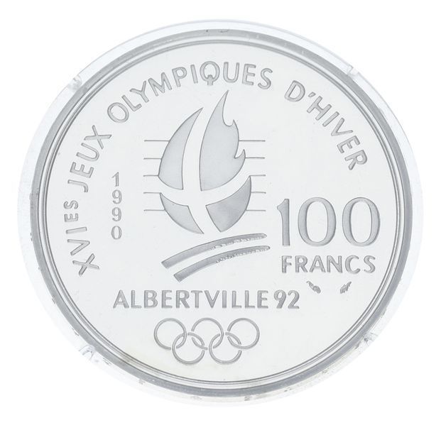 Монета Франція 100 франків 1990 Срібло Proof XVI Зимові Олімпійські ігри 1992 в Альбервілі - Фристайл М23300 фото