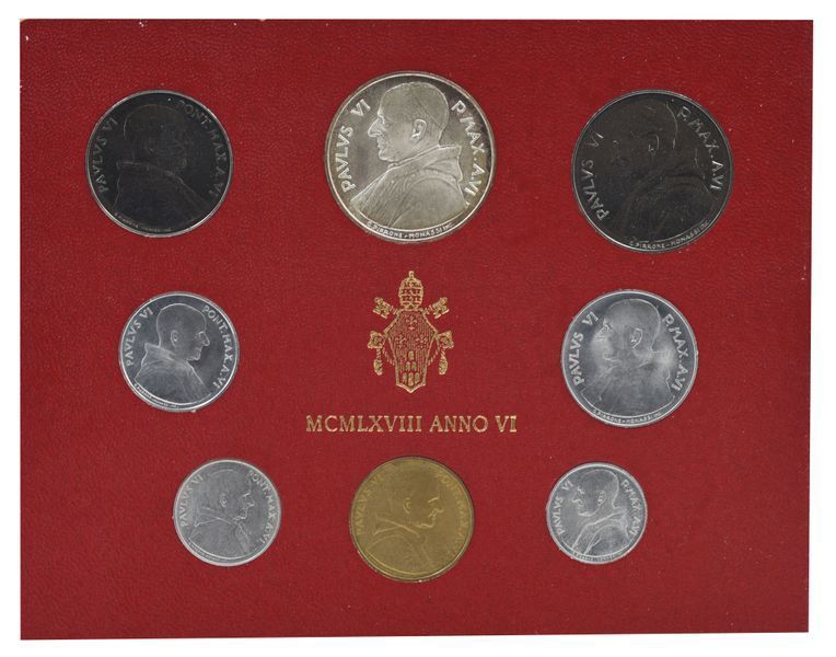 Набор монет Ватикан набор из 8 монет 1968 AU-UNC 1, 2, 5, 10, 20, 50, 100, 500 (серебро) лир М22386 фото