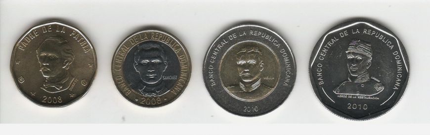 Dominican Republic set of 4 coins 2008-2010 UNC 1, 5, 10, 25 pesos