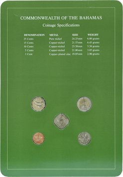 Багами Набір монет 1969-1984 UNC 1, 5, 10, 15, 25 центів і 1 марка Буклет М10728 фото