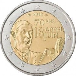 Франція 2 євро 2010 року «70 років мовлення Шарля де Голля 18 червня 1940» UNC (KM#1676) М00279 фото