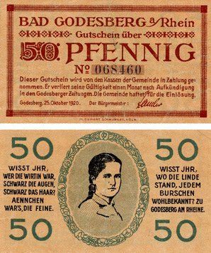 Banknote Germany Notgeld 50 pfennig 1920 F-VF Bad Godesberg