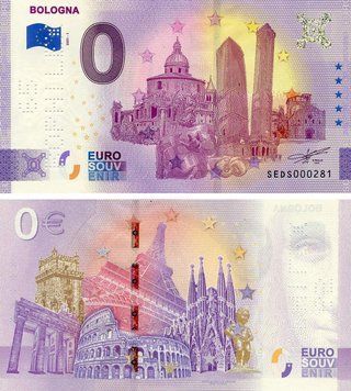 Банкнота Італія 0 ЄВРО 2021 UNC Болонья with perforation Б21016 фото