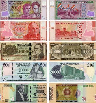 Набір банкнот Парагвай набір з 5 банкнот 2017 UNC 2000, 5000, 10000, 20000, 50000 гуарані Б19295 фото