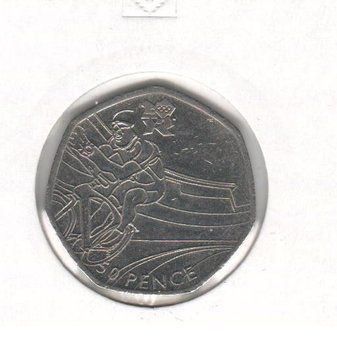 Монета Великобританія 50 пенсів 2011 &laquo;Олімпіада 2012 - Велоспорт&raquo; VF (KM#1169) М07258 фото