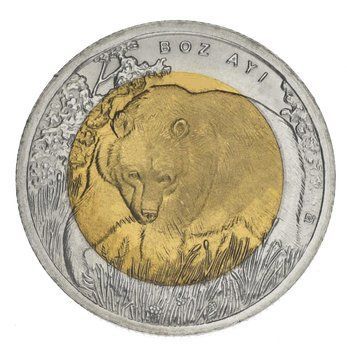 Turkey 1 lira 2011 Bimetal "Fauna of Turkey - Brown Bear" UNC