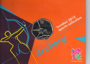 United Kingdom 50 pence 2011 "Olympics 2012 - Archery" UNC blister (KM # 1167)