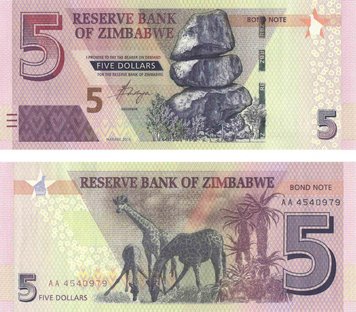 Zimbabwe 5 dollars 2016 UNC Giraffes (P100)