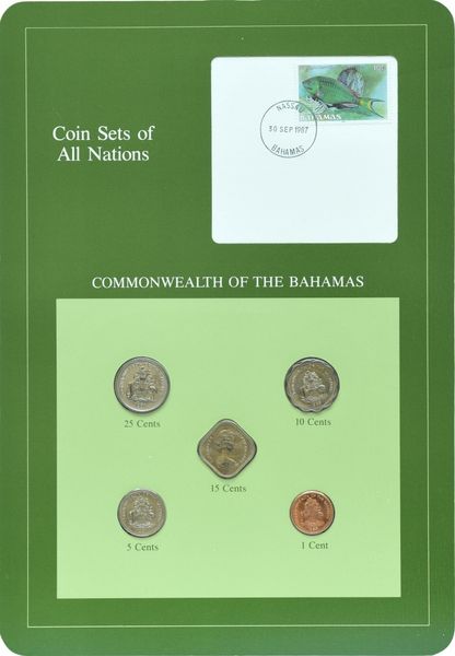 Багами Набір монет 1969-1984 UNC 1, 5, 10, 15, 25 центів і 1 марка Буклет М10728 фото