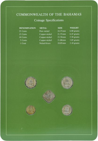 Багами Набір монет 1969-1984 UNC 1, 5, 10, 15, 25 центів і 1 марка Буклет М10728 фото