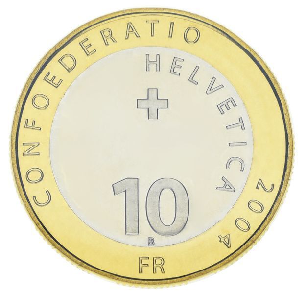 Монета Швейцария 10 франков 2004 Биметалл UNC Гора Маттерхорн М23654 фото