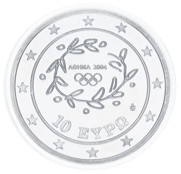 Монета Греція 10 євро 2004 Срібло UNC XXVIII літні олімпійські ігри у м. Афіни - Метание диска М19326 фото