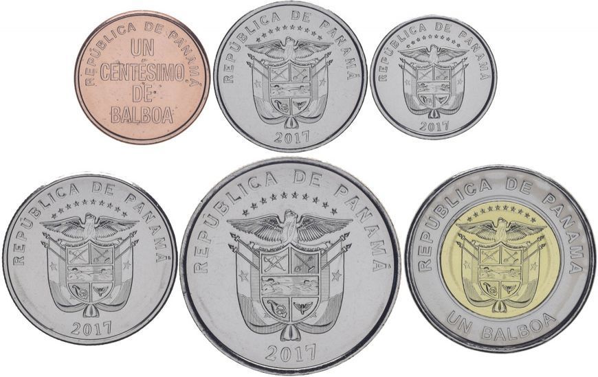 Набор монет Панама набор из 6 монет 2017-2019 UNC 1, 5, 10, 25, 50 сентесимо, 1 бальбоа М09402 фото