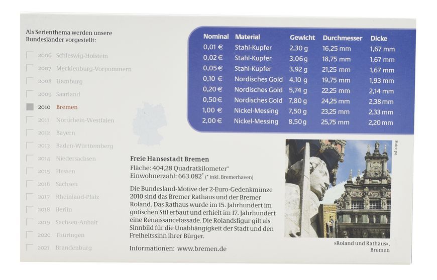 Набір монет Німеччина набір з 9 монет євро 2010 UNC G 1, 2, 5, 10, 20, 50 євроцентів, 1, 2 євро, пам'ятна 2 євро Блістер М22728 фото