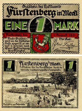Banknote Germany Notgeld 1 mark 1921 F-VF Furstenberg