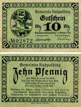 Banknote Germany Notgeld 10 pfennig 1920 F-VF Ruhpolding