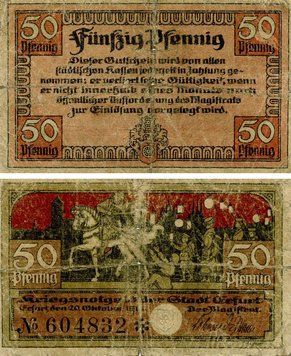 Banknote Germany Notgeld 50 pfennig G-VG Erfurt
