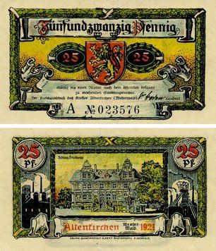 Banknote Germany Notgeld 25 pfennig 1921 F-VF Altenkirchen