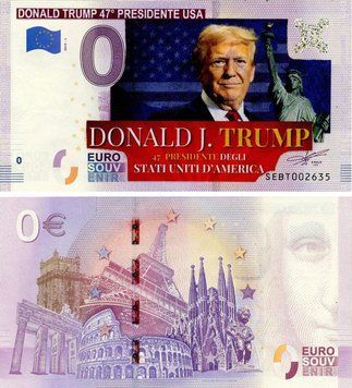 Банкнота Італія 0 ЄВРО 2019 UNC Дональд Трамп &ndash; 47-й президент США Б22030 фото