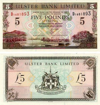 Banknote Northern Ireland 5 pounds 2001 UNC Ulster Bank (P335c)