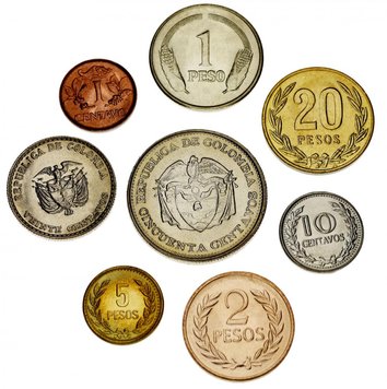 Colombia set of 8 coins 1965-1989 AU-UNC 1, 10, 20, 50 centavos, 1, 2, 5, 20 pesos