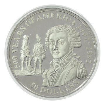 Монета Острови Кука 50 доларів 1991 Срібло Proof 500 років Відкриттю Америки &ndash; Жильбер Лафайєт М22611 фото