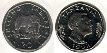 Tanzania 20 shillings 1992 AU-UNC (KM # 27.2)